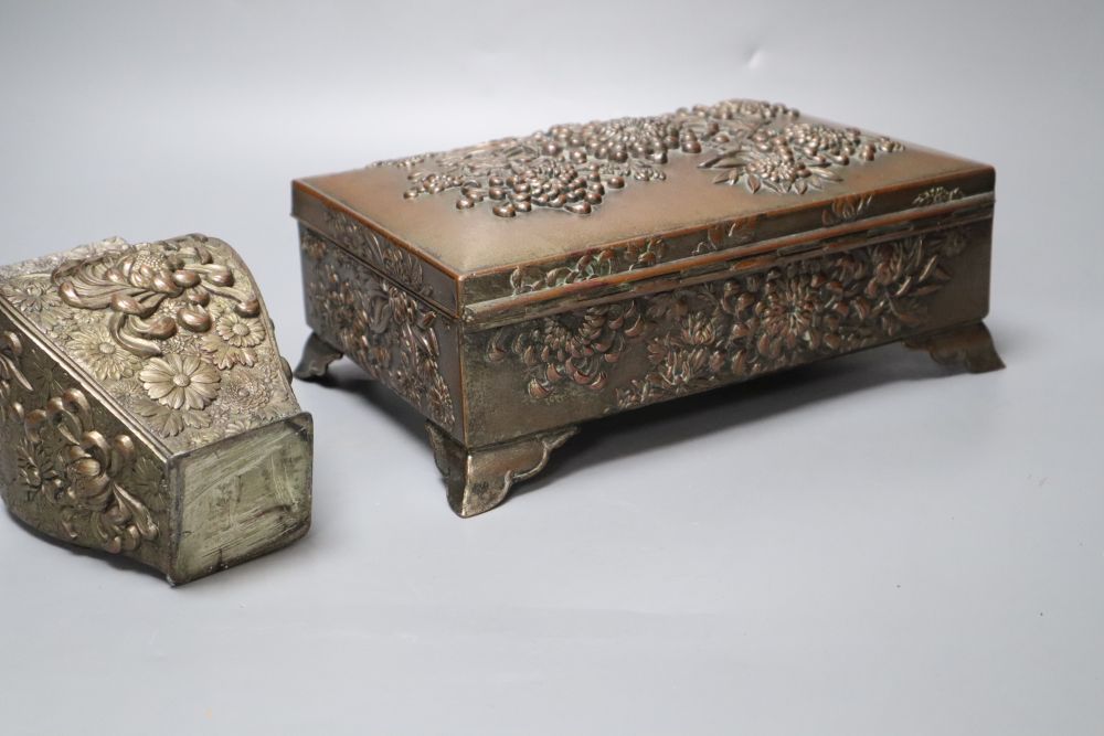 A Japanese metal casket and a tea caddy